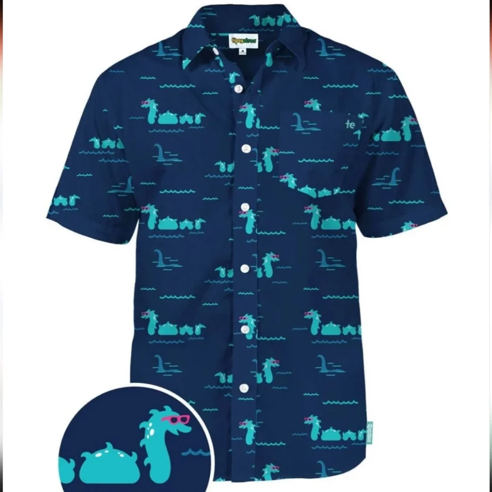 Tipsy Elves "Nothin But Nessy" Hawaiian Shirt, Men XS, Cotton Button Up - Picture 1 of 13